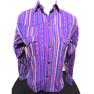 Handmade Southwestern Stripe Western Style Button Up Shirt Women Sz M